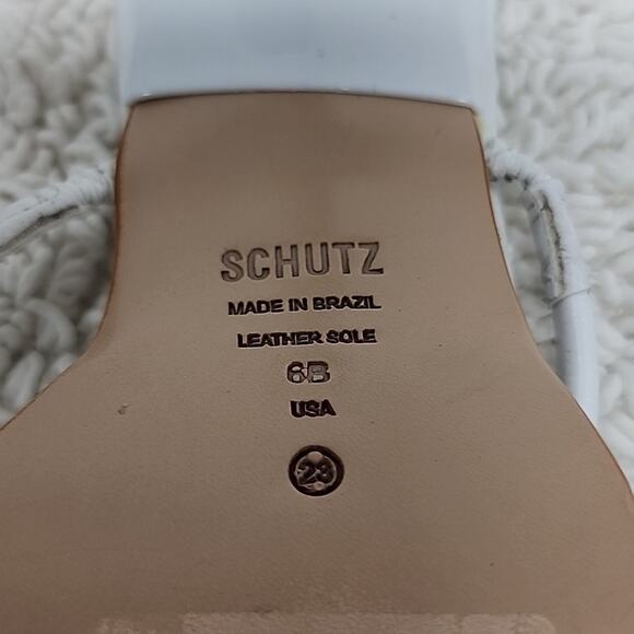 🐲SCHUTZ🐲 AGATHA MID SQUARE TOE WHITE LEATHER LADIE 6 CROME KITTEN HEELS NWOB - Picture 15 of 16